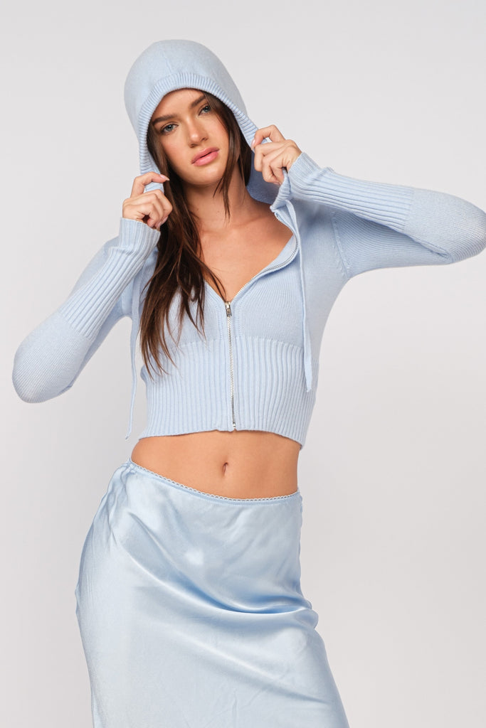 Light Blue Cropped Hoodie Sweater 