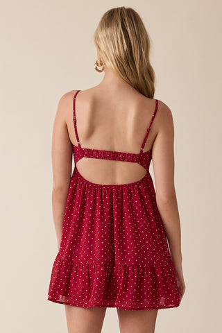 Gracie Red Polka Dot Cami Mini Dress - Back View Polka Dot Mini Dress Red