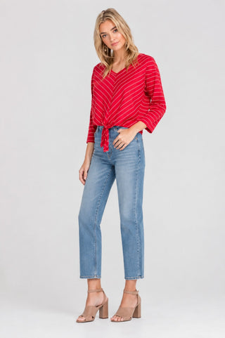 Up-to-the-Minute Red Chevron Stripe Tie-Front Top - Outfit View
