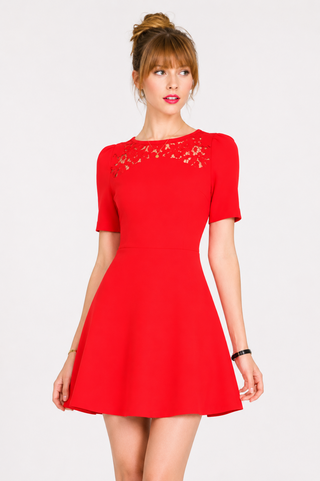 Maggie Red Crochet Trim Skater dress front