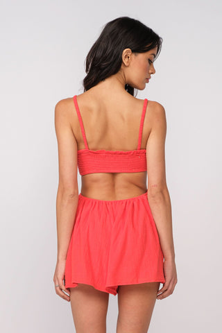 Molly Red Smocked Cutout Romper - Back View