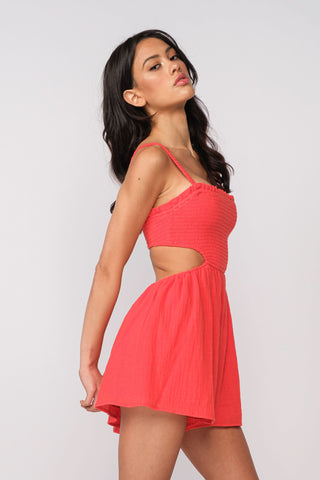 Molly Red Smocked Cutout Romper - Side View