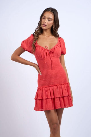 Mimi Red Puff Sleeve Mini Dress—perfect for sorority recruitment or rush week