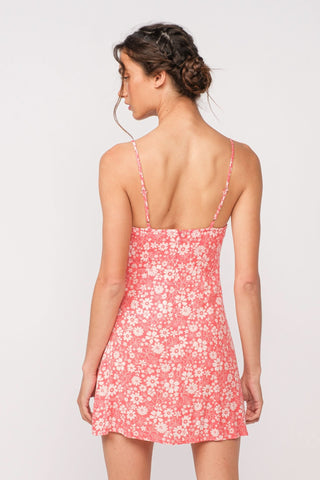 Cleo Red Floral Underwire Corset Cami Mini Dress with white daisy print - Back