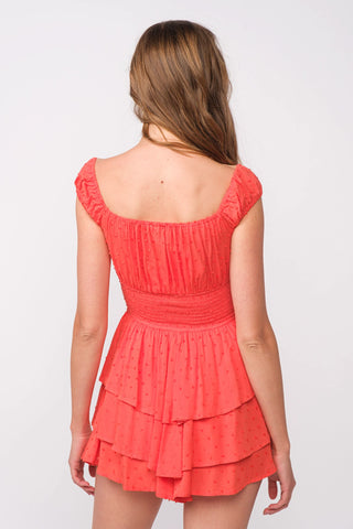 Laney Red Tiered Ruffle Romper Dress back view