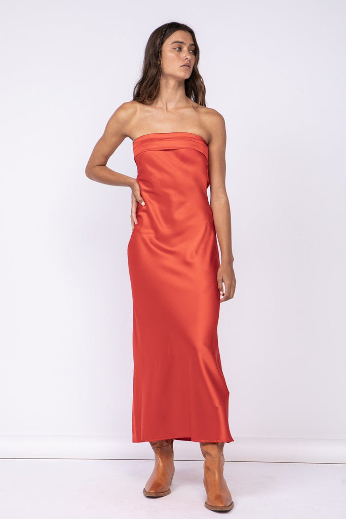 Strapless Satin Maxi Dress