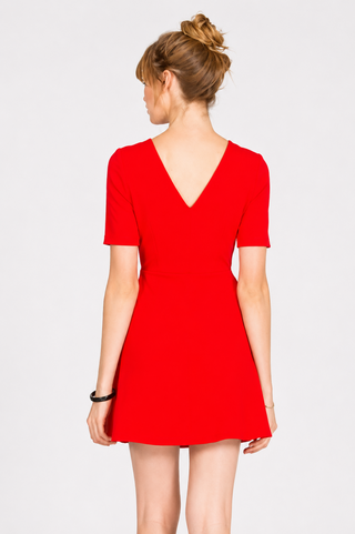 Maggie Red Crochet Trim Skater dress back view
