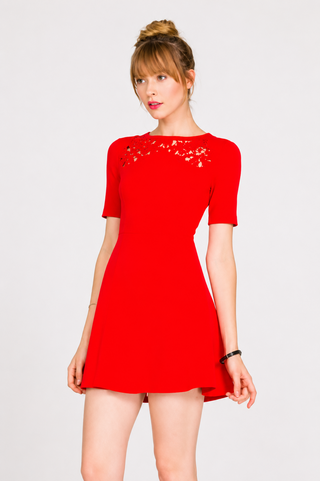 Maggie Red Crochet Trim Skater dress side view