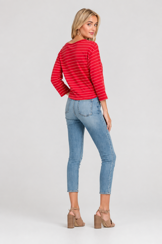Up-to-the-Minute Red Chevron Stripe Tie-Front Top - Outfit Back View