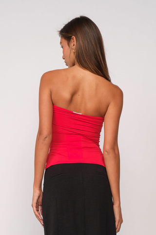 Red fold-over tube top - back view