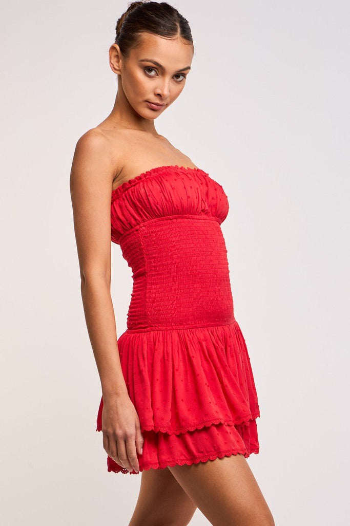 Red Strapless Drop Waist Mini Dress