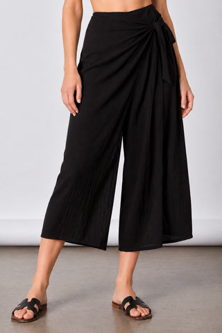 Renata Black Tie-Front Wrap Pants - Beach Outfit Detail View