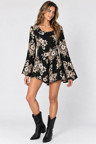 Revelation Black Floral Long Sleeve Romper - Outfit View