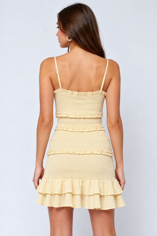 Rhea Cream Smocked Ruffle Mini Dress - Back View