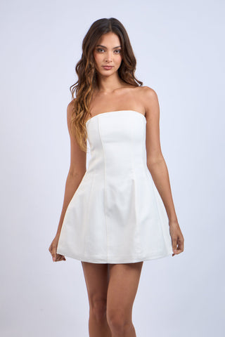 Robin white A-line strapless mini dress