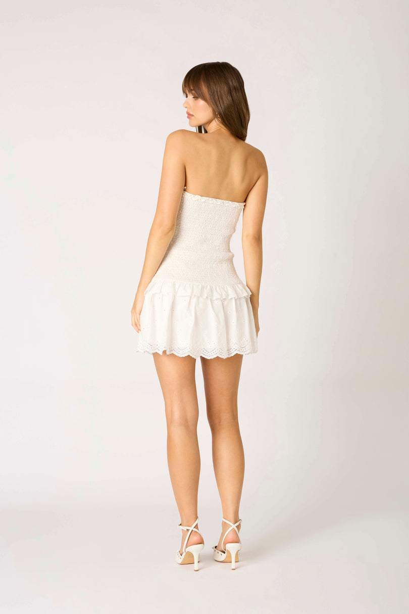 White Eyelet Drop Waist Mini Dress
