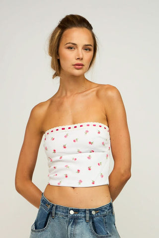 Rosie Posie White Floral Tube front view