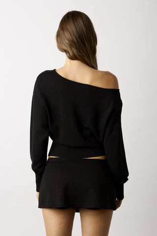 Roxie black off-the-shoulder sweater top back view