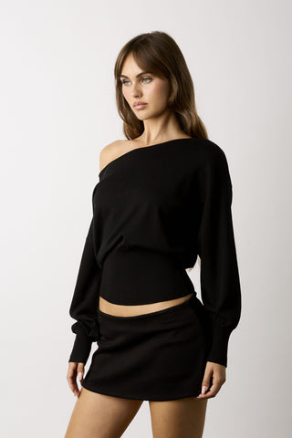 Roxie black off-the-shoulder sweater top side view
