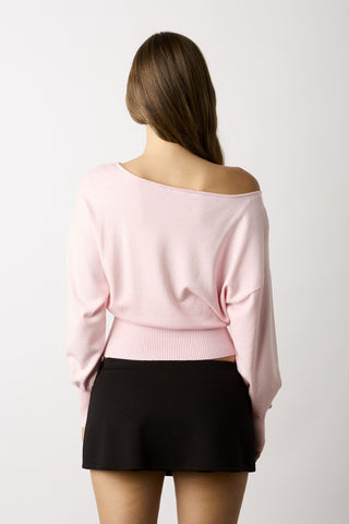 Roxie pink off-the-shoulder-sweater top back view