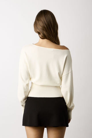 Roxie white off-the-shoulder-sweater top back view