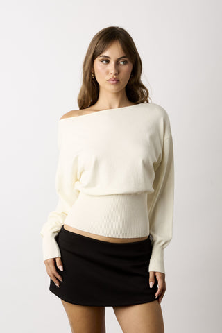 Roxie white off-the-shoulder sweater top front view