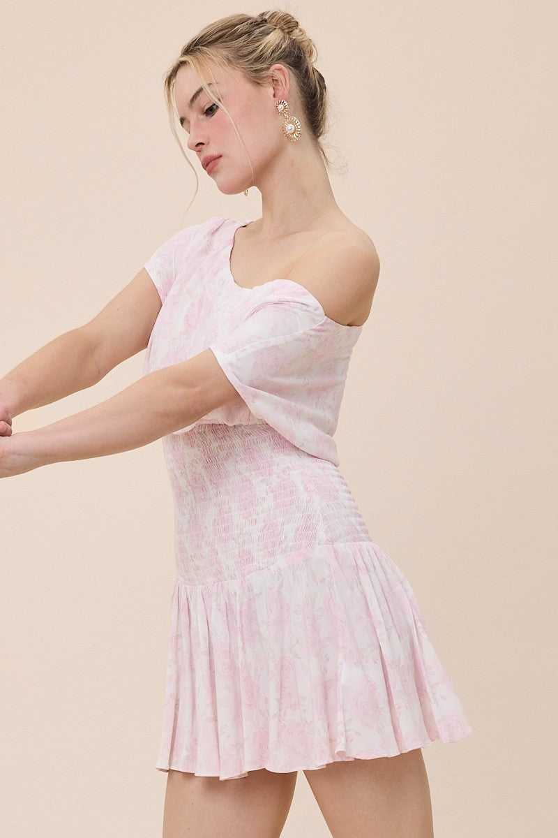 Floral Off Shoulder Smocked Mini Dress
