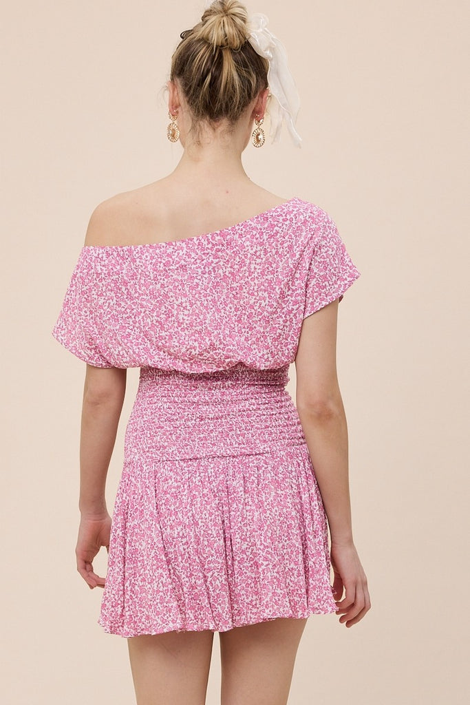 Pink Floral Drop Waist Mini Dress