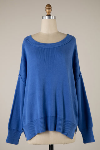 Cute College Outfit - Royal Blue Oversized Sweater for Campus Life