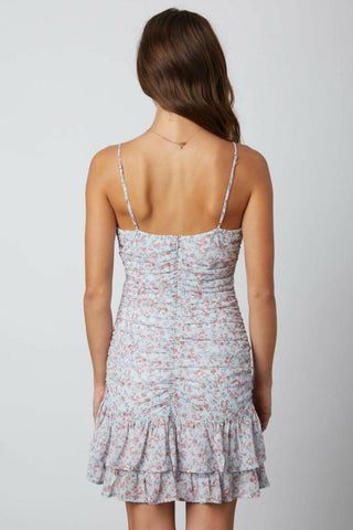 Dana Sky Blue Floral Ruched Ruffle Cami Mini Dress back