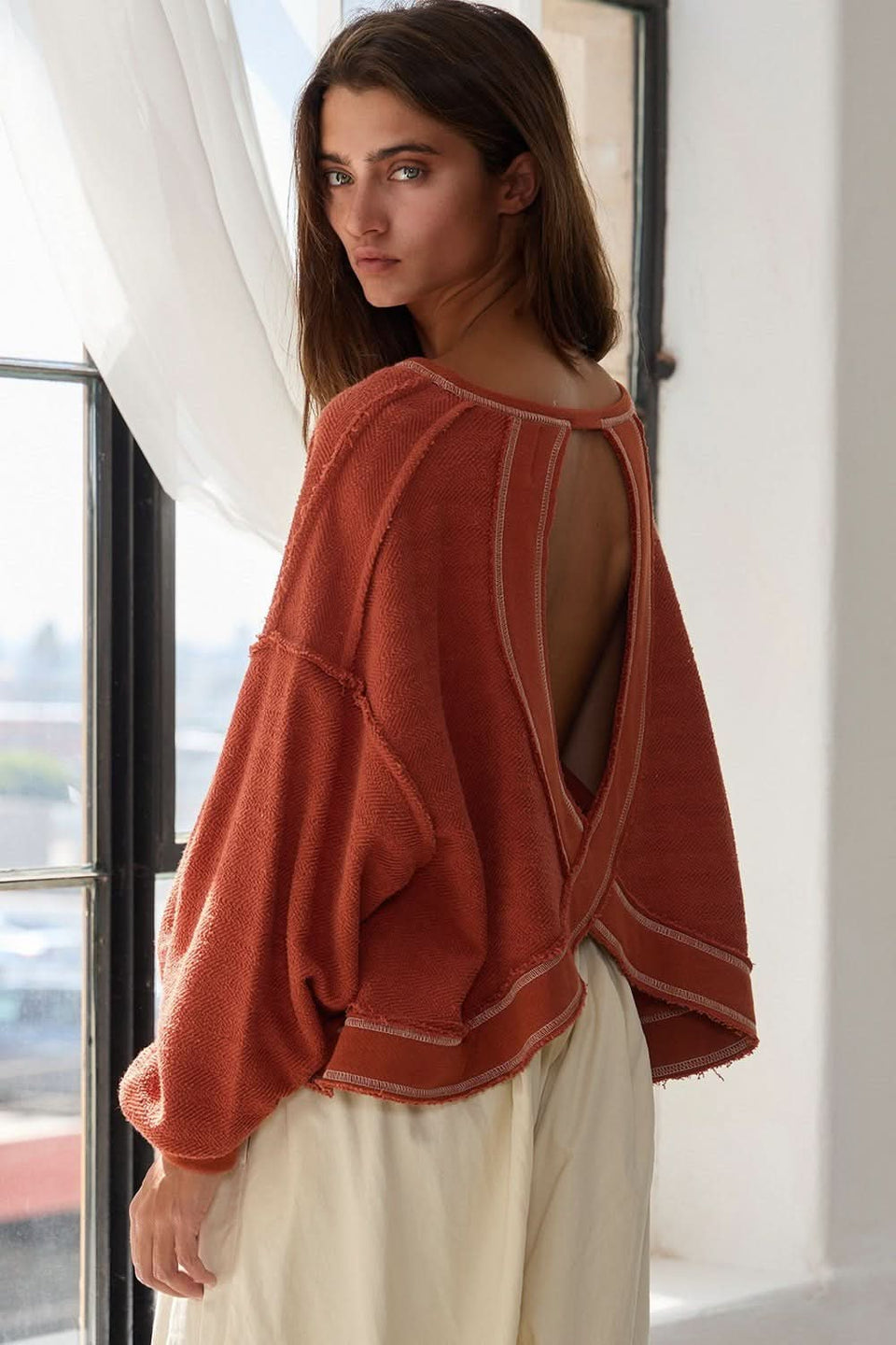 Long Sleeve Open Back Top