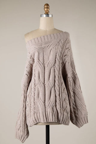 Rylie Nude Cable Knit Sweater - Front View
