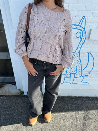 Rylie Nude Cable Knit Tunic Sweater - Sweater Outfit