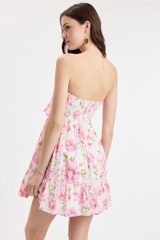 Sammie Pink Floral Eyelet Strapless Mini Dress Back View | Boho Pink