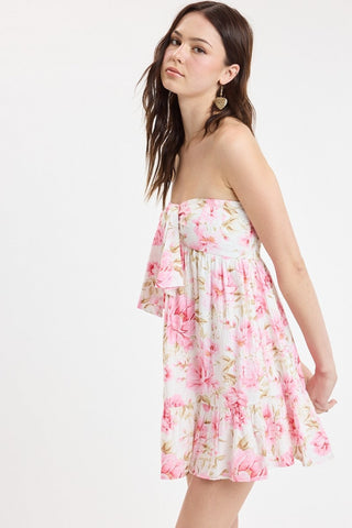 Sammie Pink Floral Eyelet Strapless Mini Dress Side View | Boho Pink