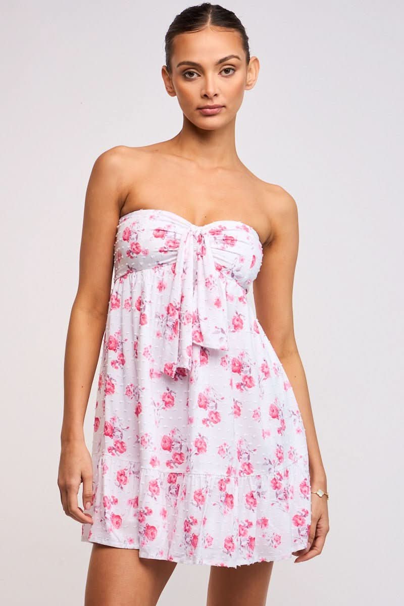 Pink Floral Mini Dress - Flowy Floral Strapless Mini Dress