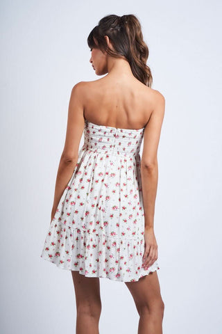 Sammie strapless babydoll dress in a vintage white and red floral print