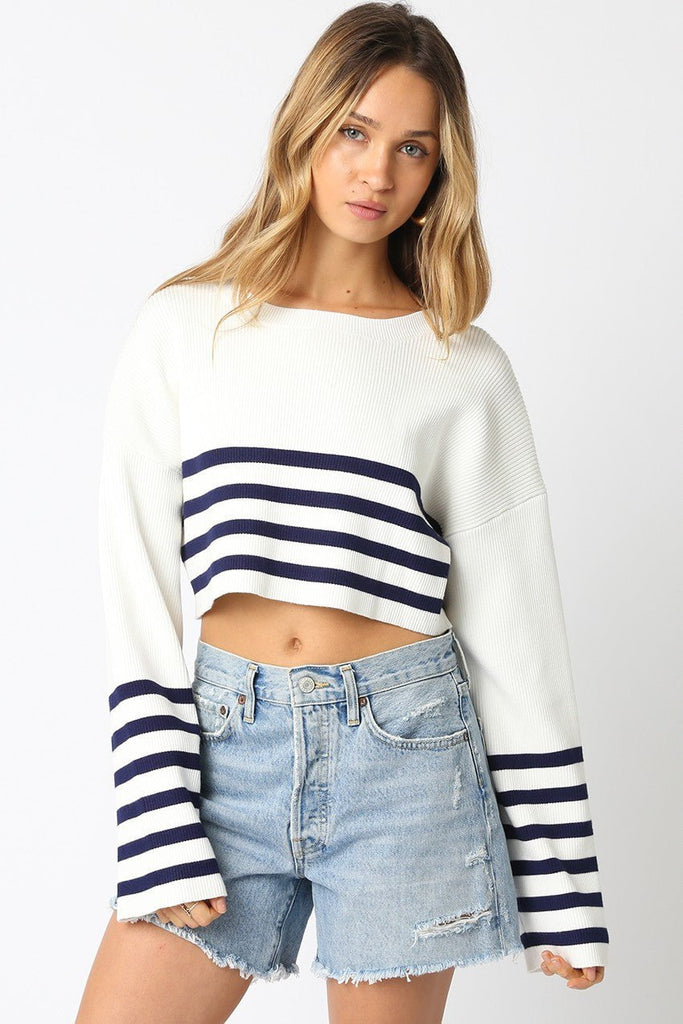 Long Sleeve Striped Cropped Sweater