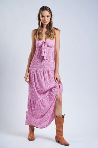 Pink Floral Strapless Maxi Dress - Summer Babydoll Dresses