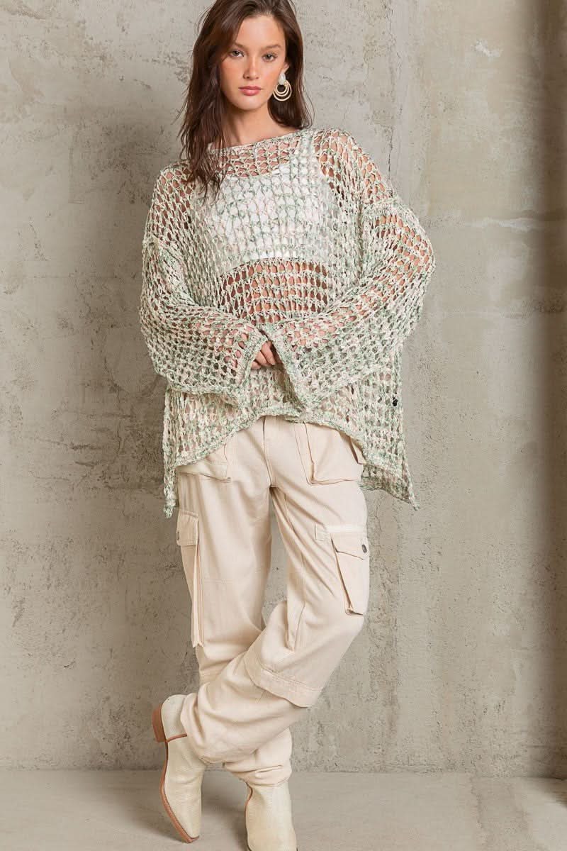 Sheer Crochet Oversized Sweater - Front View