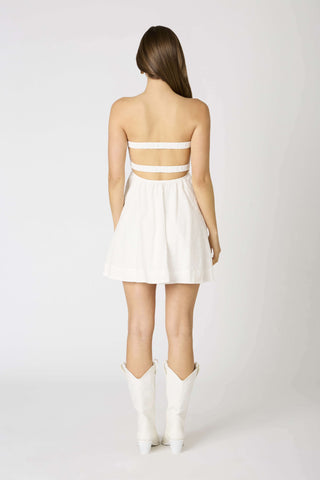 Back view of strapless white babydoll dress | Boho Pink