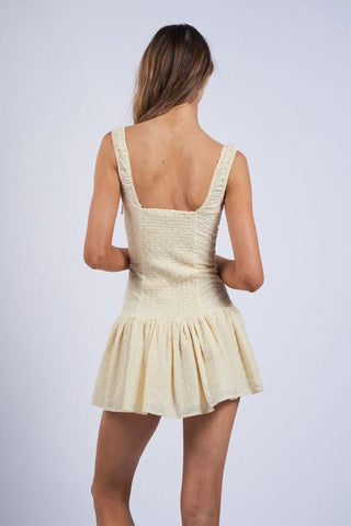 Sienna yellow eyelet corset drop waist mini dress - back view