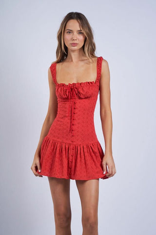Sienna red eyelet corset drop waist mini dress