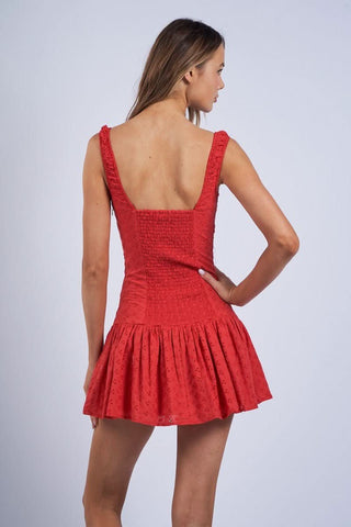 Sienna red eyelet corset drop waist mini dress - back view