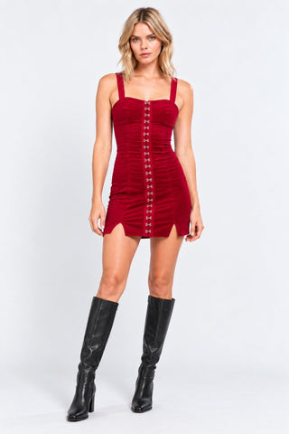 Simple Secret Red Velvet Mini Dress - Outfit View