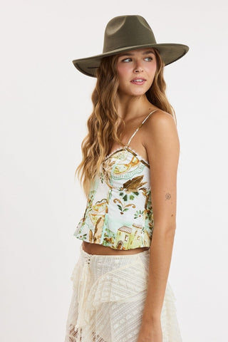 Sirena ivory postcard print corset top side view