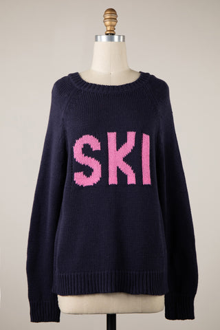 Ski Navy Oversized Pullover Sweater - Winter Sweater for Women - Front View