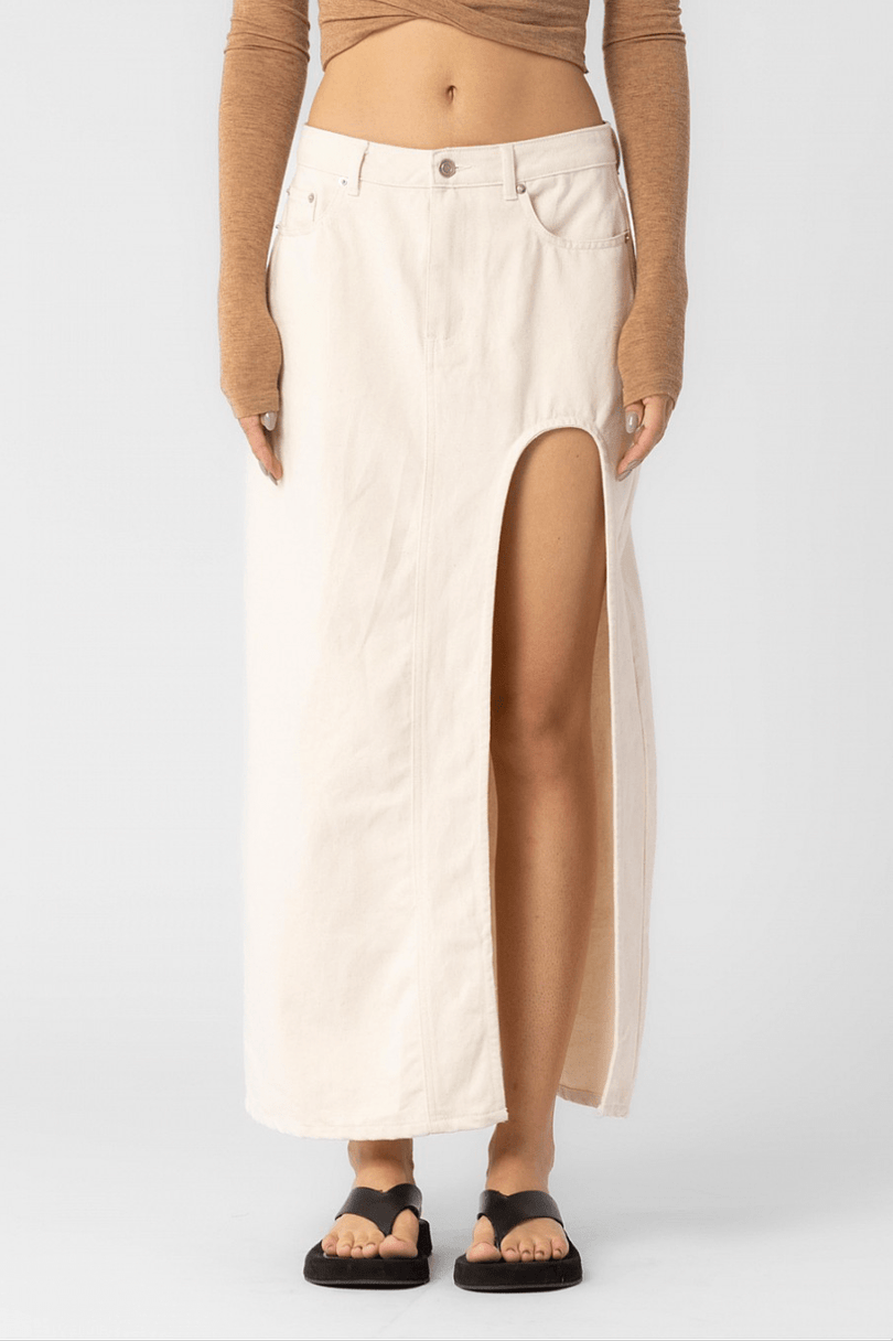 Slit Denim Maxi Skirt