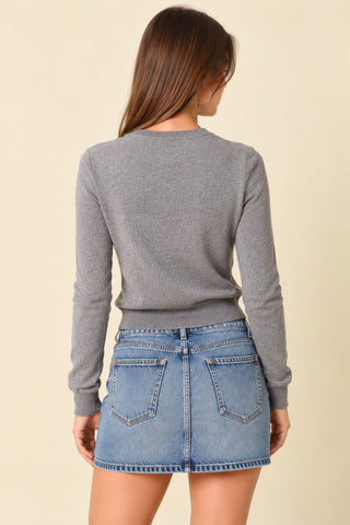 Sloane Grey Argyle Knit Crewneck Sweater - Back View