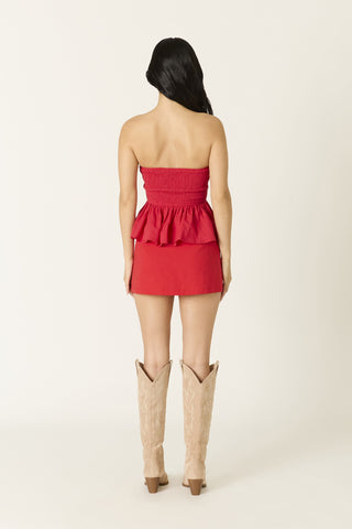 Red summer peplum top back view 